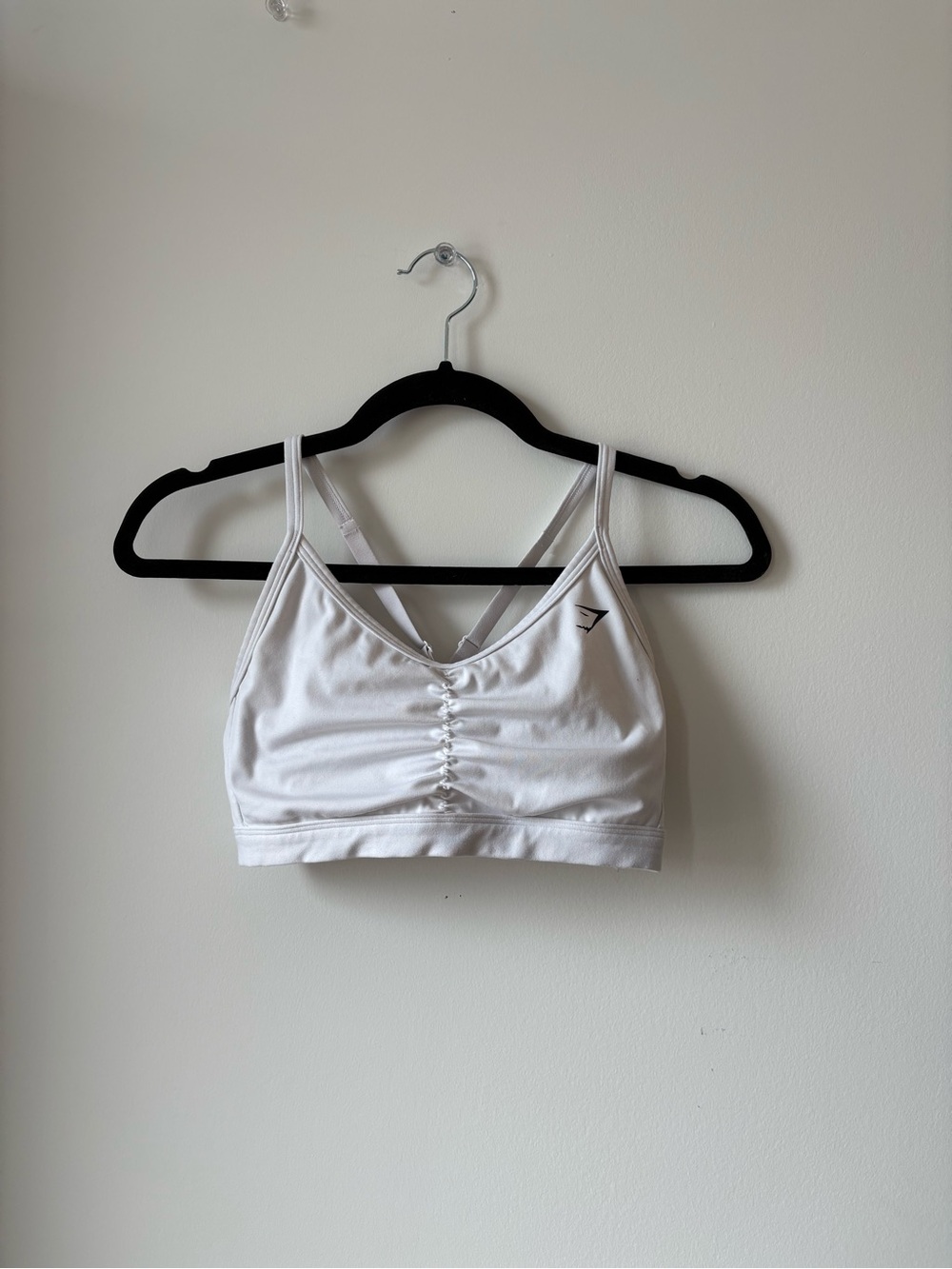 Gymshark White Ruched V-Neck Sports Bra with Double Straps
